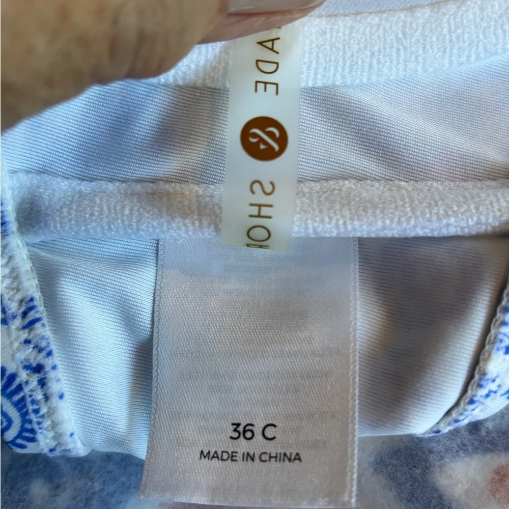 Shade & Shore Blue and White Bikini Top and Bottom 36C/Medium - Picture 6 of 7